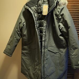 Eddie Bauer Men's Olive Parka with Faux Fur Hood
